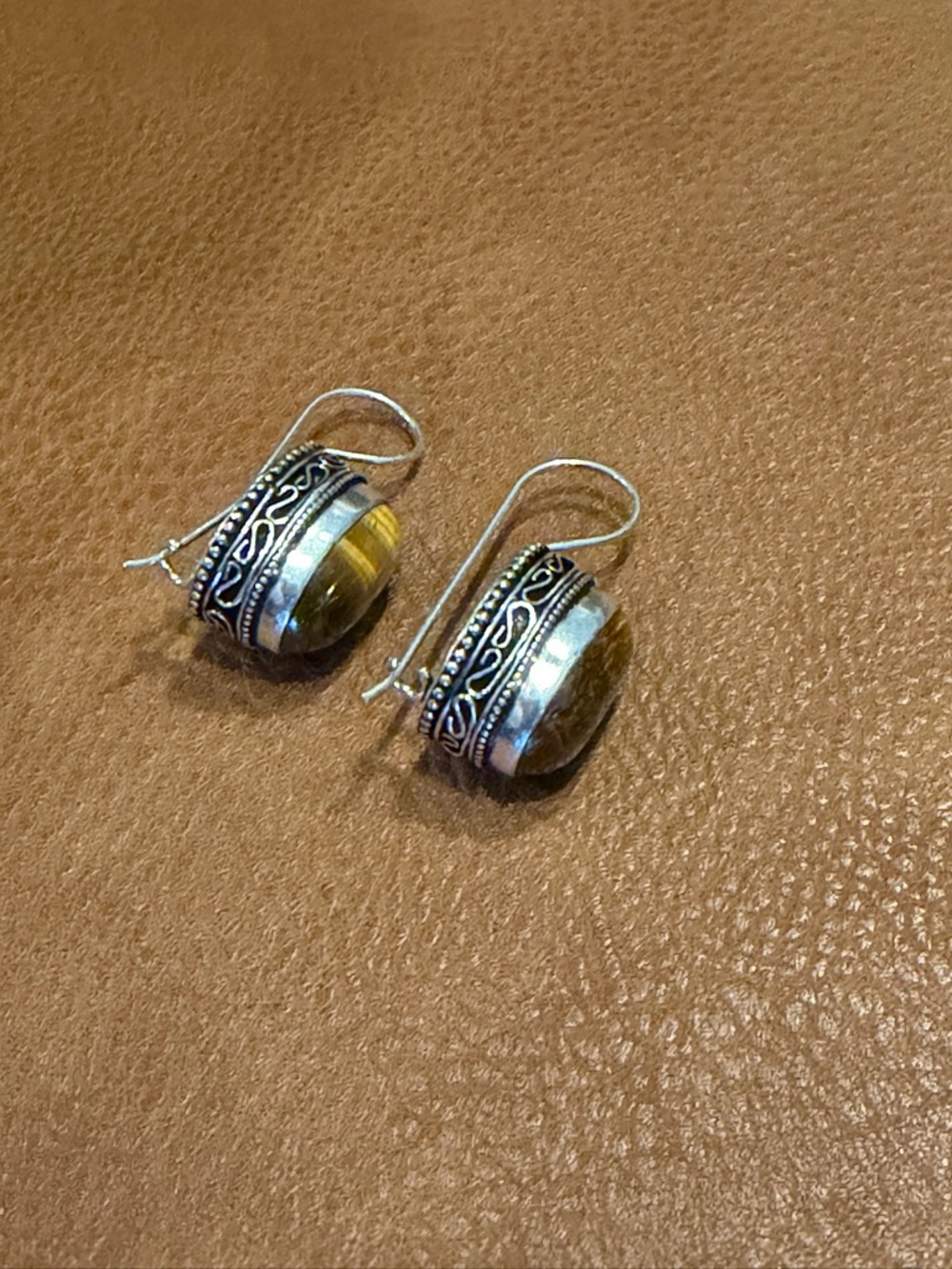 Tigers eye boho earrings 925 Sterling Silver - Picture 2 of 3